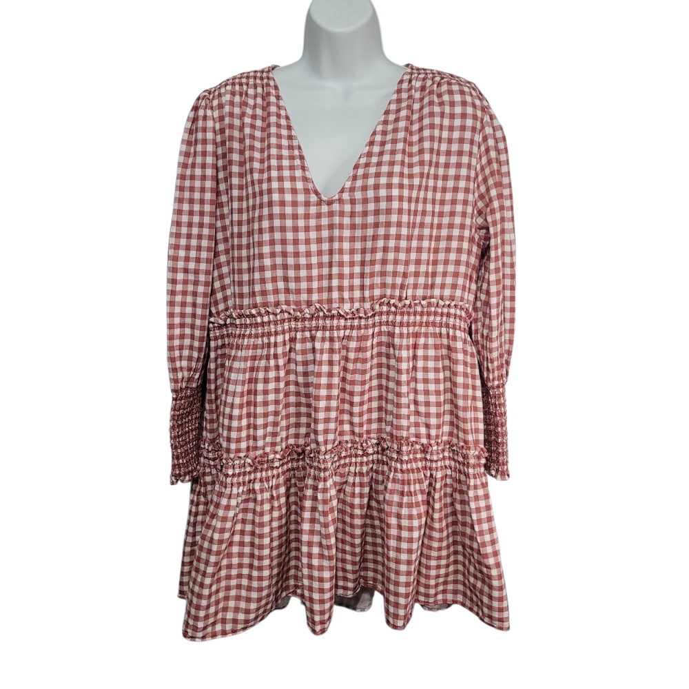 Chelsea & Violet Gingham V Neck Dress Womens Size XL Deep Nutmeg Cottagecore